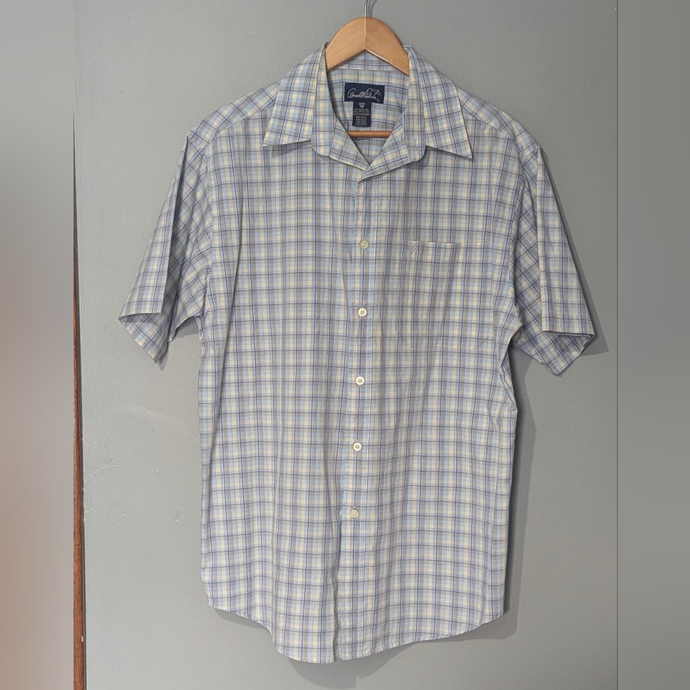 Arnold Palmer Blue and White Plaid Short Sleeve Button Down Casual Shirt Men's M
